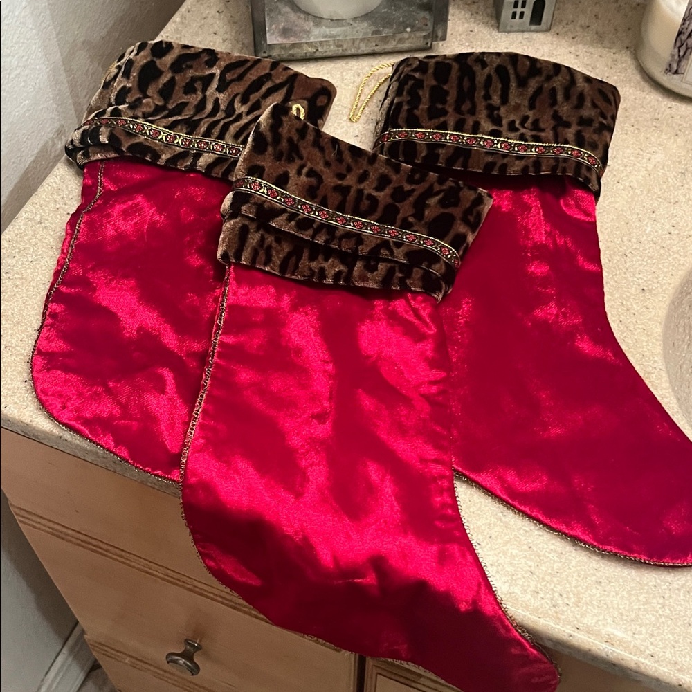 Red and Brown Holiday Set of 3 Stockings